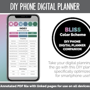 DIY Phone Digital Planner | Bliss Theme | Goodnotes, iPad & Android | Hobonichi, Planner, Notebook