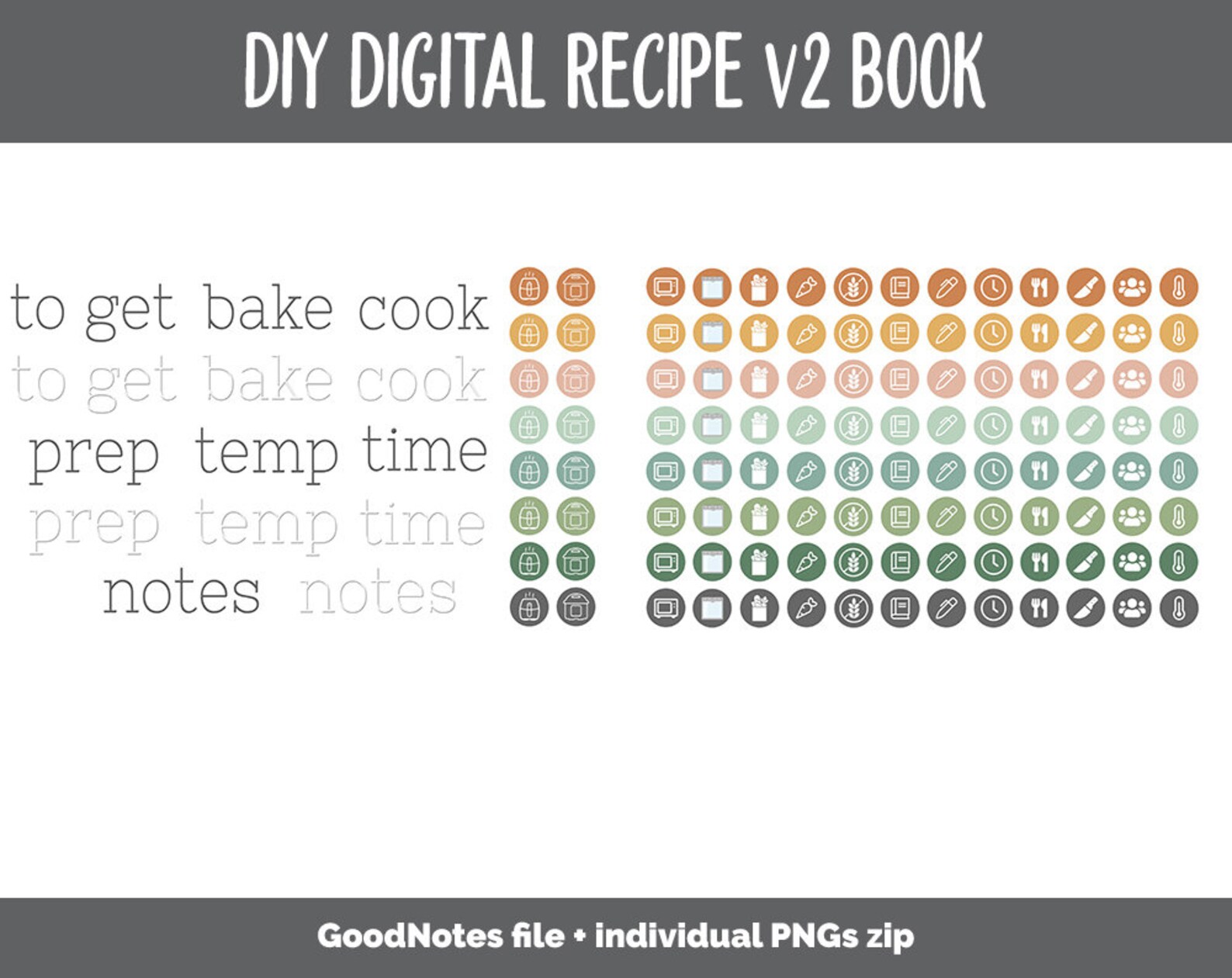 UPDATED DIY Digital Recipe Book V2 Sticker Set Goodnotes - Etsy