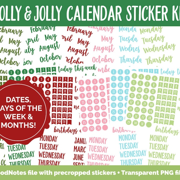 Holly und Jolly Kalender Essentials Digital Planner Stickers | iPad & Android