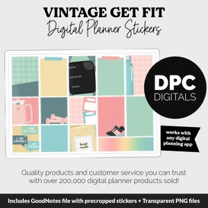 Get Fit Vintage Digital Stickers | GoodNotes & iPad | Fitness, Health, Self-Care, Workout