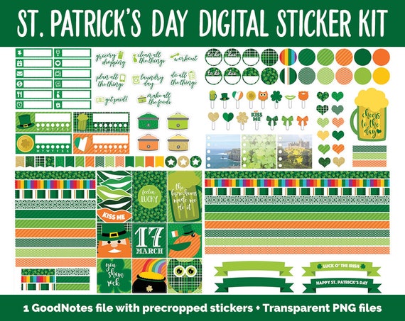 Digital Planner Label Stickers Sheet March 17 Digital Sticker St Patrick Lucky Day Transparent PNG Ireland Sticky Notes Download