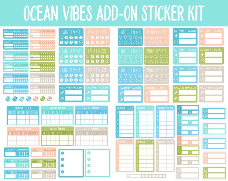 Ocean Vibes Add-on Digital Planner Stickers - Etsy