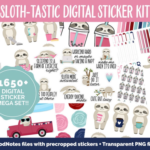 Sloth-tastic Digital Sticker Mega Bundle | GoodNotes & iPad | Sloths, February, Valentine, Kawaii, Adulting, Moods, Tasks