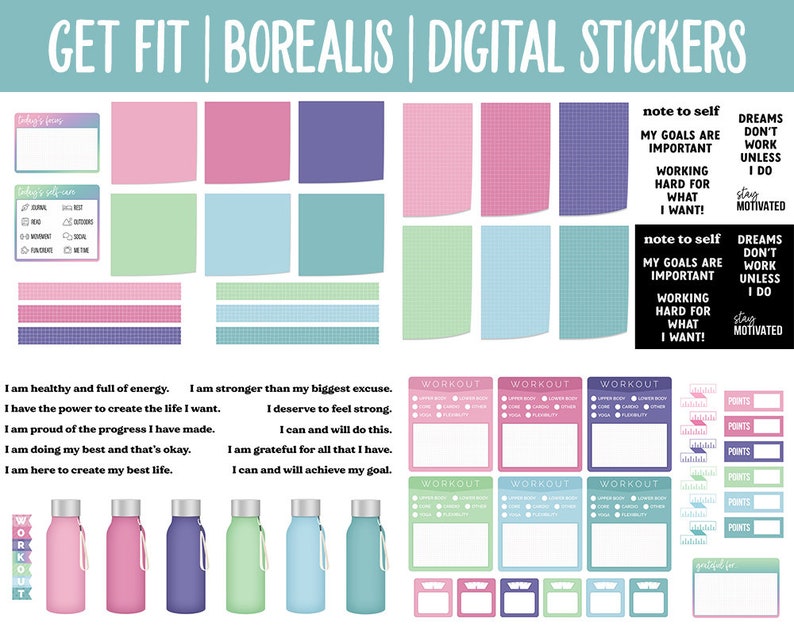 Get Fit Sticker Get Fit Borealis Digital Stickers | Goodnotes & iPad | Fitness, Health ...