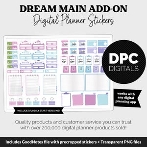 May include: A digital planner sticker set with a variety of colorful stickers, including boxes, notes, and meal planning stickers. The stickers are designed to work with any digital planning app. The set includes a GoodNotes file with precropped stickers and transparent PNG files.