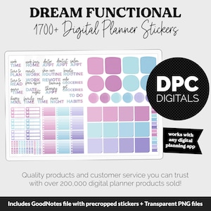 Dream Functional Digital Sticker Set GoodNotes, iPad & Android Papers, Sticky Notes, Chores, Work, Adulting, Tasks, Dates zdjęcie 1