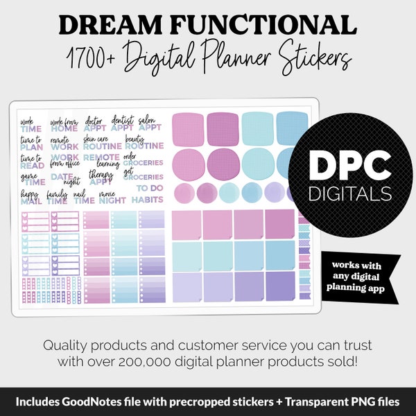 Dream Functional Digital Sticker Set | GoodNotes, iPad & Android | Papers, Sticky Notes, Chores, Work, Adulting, Tasks, Dates