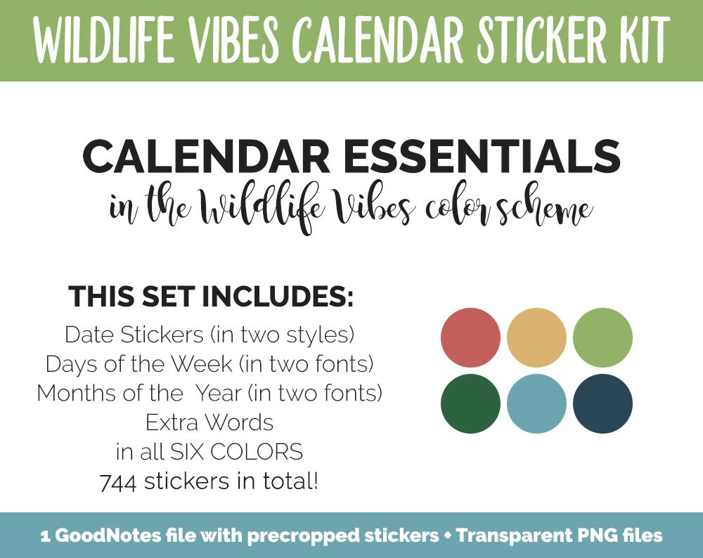Wildlife Vibes Calendar Essentials Digital Planner Stickers | iPad ...