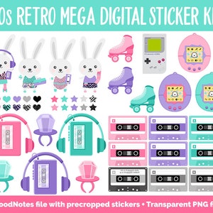 90s Retro Digital Planner Sticker Mega Kit GoodNotes, iPad and Android Flashback, August image 3