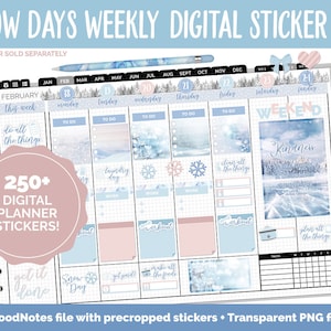 Snow Days Weekly Digital Sticker Kit GoodNotes & iPad Digital Planner Stickers, Sticky Notes, Washi, Trackers and More image 1