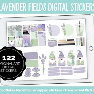 Lavender Fields Digital Planner Stickers | iPad & Android | Floral, Botantical, Self-Care, Gnomes