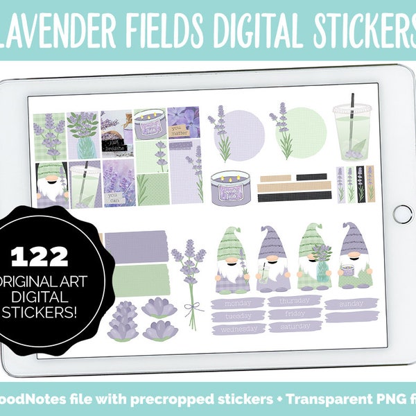 Lavendelfelder Digitale Planer Aufkleber | iPad & Android | Floral, Botanisch, Selbstfürsorge, Wichtel
