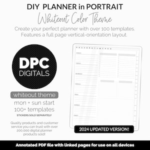 DIY Portrait Digital Planner | Whiteout Theme | Goodnotes, iPad & Android