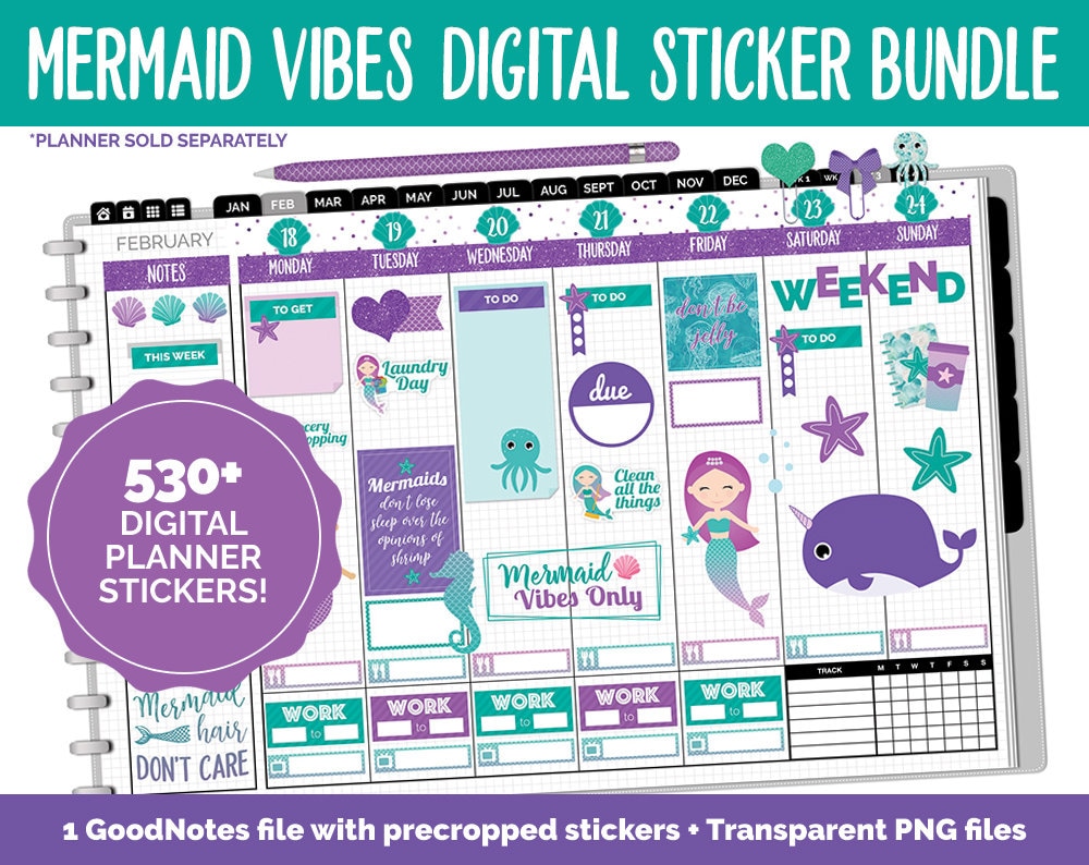 Mermaid Vibes Digital Sticker Bundle | GoodNotes & iPad | Whales, Jul…