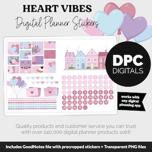 Herz Vibes Digitale Planer Aufkleber | GoodNotes, iPad und Android | Kawaii, Aktivitäten | Februar, Love, Valentine | Pflegen Sie Theme