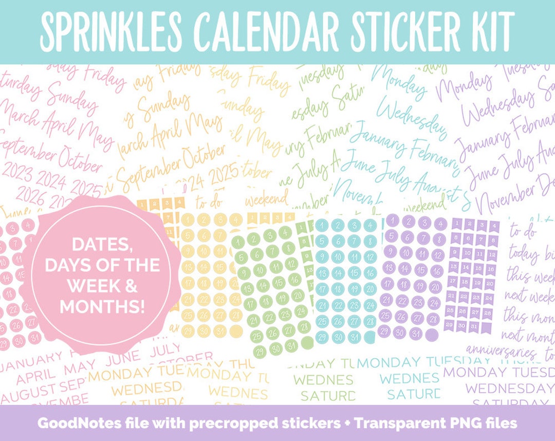 Sprinkles Calendar Essentials Digital Planner Stickers Goodnotes, iPad