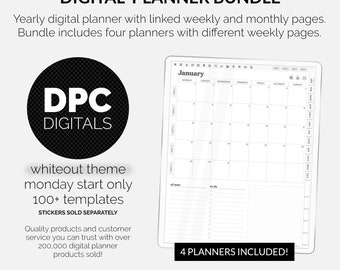 BUNDLE! 2024 Dated Portrait Digital Planner | Whiteout | GoodNotes, iPad & Android