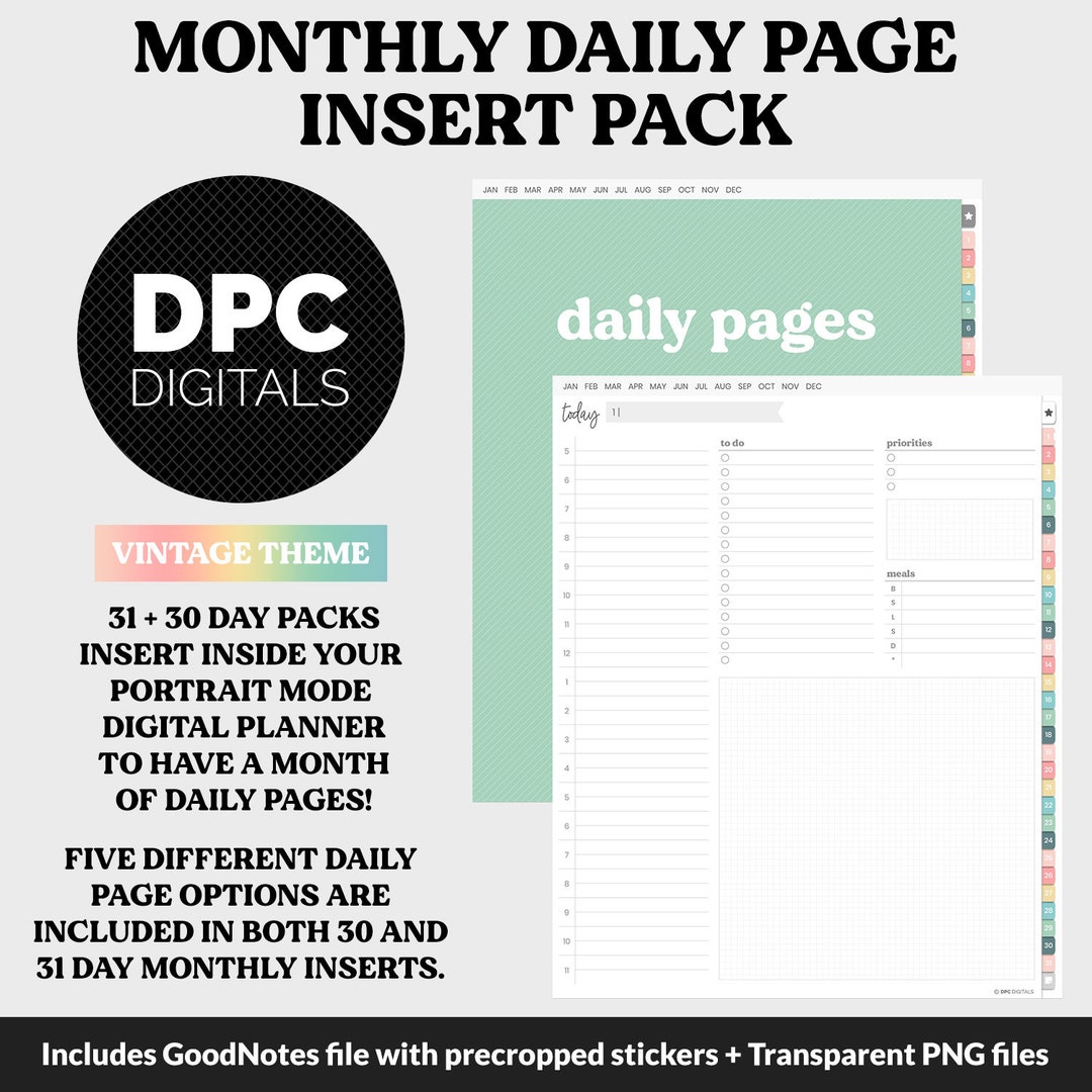 Linked Daily Portrait Digital Planner Insert | Vintage Theme ...