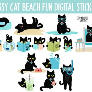Sassy Cat's Beach Fun Digital Stickers GoodNotes, iPad and Android Ocean, Funny, Feline image 2