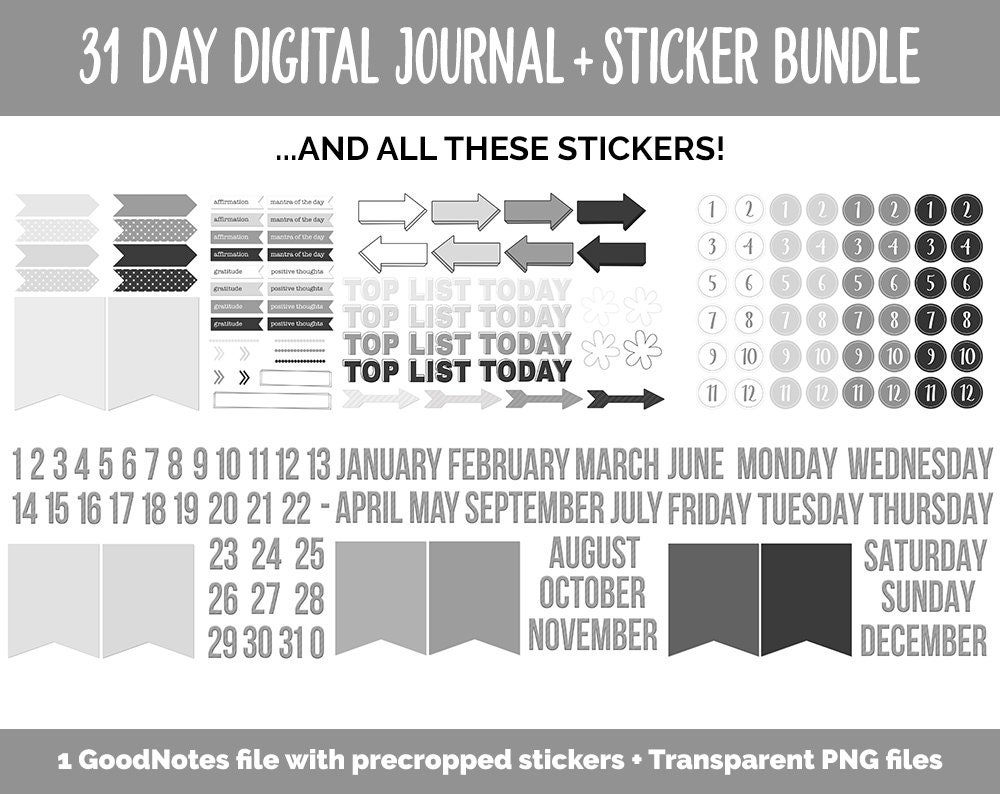 31 Day Digital Journal Sticker Bundle Whiteout Etsy