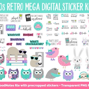 90s Retro Digital Planner Sticker Mega Kit GoodNotes, iPad and Android Flashback, August image 2