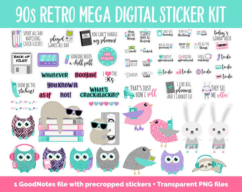 90s Retro Digital Planner Sticker Mega Kit GoodNotes, iPad and Android Flashback, August zdjęcie 2