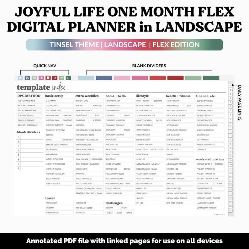 One Month Joyful Life Flex Landscape Mode Digital Planner | Tinsel ...