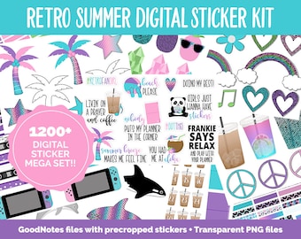 Retro Summer Digital Sticker Mega Bundle | GoodNotes & iPad | June, Doodles, 80s, 90s, Adulting, Calendar Dates, Trackers and More!