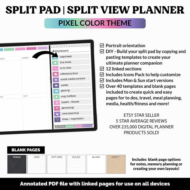 Split Pad | Split View Digital Planner | Pixel Theme | Goodnotes & iPad ...