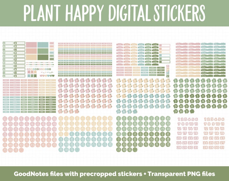Plant Happy Digital Sticker Mega Bundle GoodNotes & iPad March, Growth, Floral, Spring, Goals, Tasks image 8