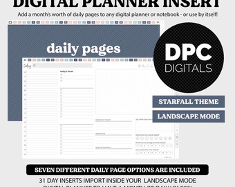 Linked Daily Landscape Digital Planner Insert | Starfall Theme | iPad & Android