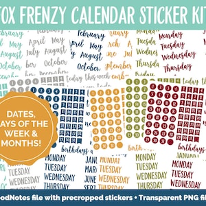 Fox Frenzy Calendar Essentials Digital Planner Stickers GoodNotes, iPad and Android Dates, Days of the Week, Months image 1