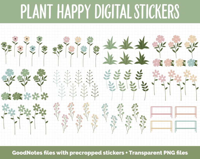 Plant Happy Digital Sticker Mega Bundle GoodNotes & iPad March, Growth, Floral, Spring, Goals, Tasks image 4