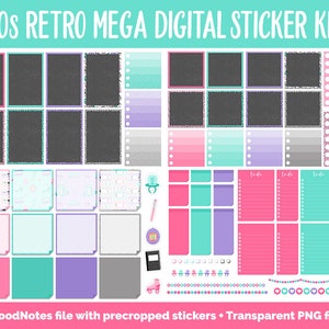 90s Retro Digital Planner Sticker Mega Kit GoodNotes, iPad and Android Flashback, August image 6