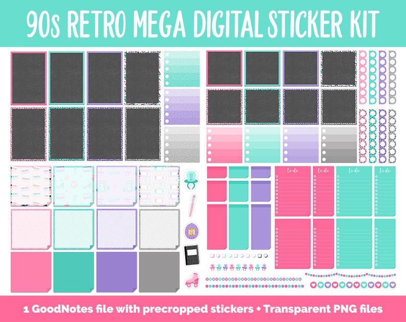 90s Retro Digital Planner Sticker Mega Kit GoodNotes, iPad and Android Flashback, August zdjęcie 6