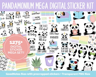 Panda-monium Digital Sticker Mega Bundle | GoodNotes & iPad | May, Pandas, Rainbow, Adulting, Calendar Dates, Trackers and More!
