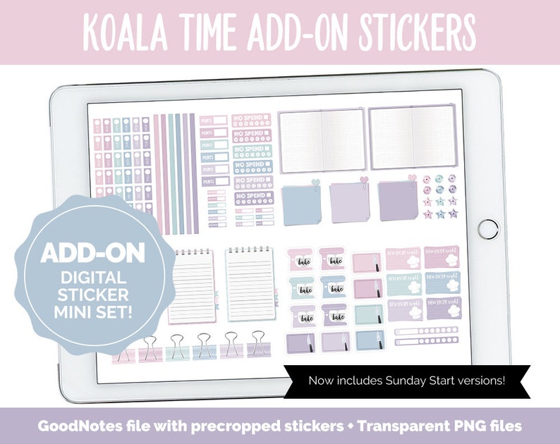 Koala Time Add-On Digital Stickers GoodNotes & iPad Trackers, Budget, Fitness, Health, Habits image 1