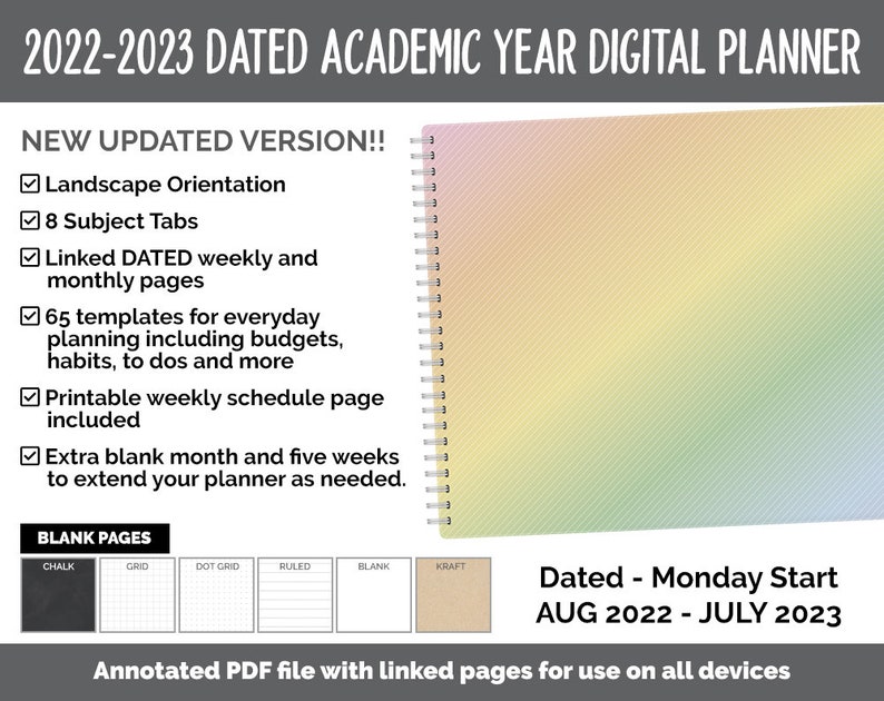 20222023 Academic Year Dated Landscape Digital Planner Etsy
