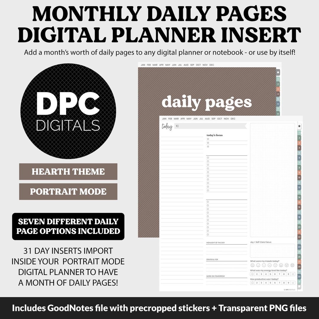 Linked Daily Portrait Digital Planner Insert | Hearth Theme | Goodnotes ...