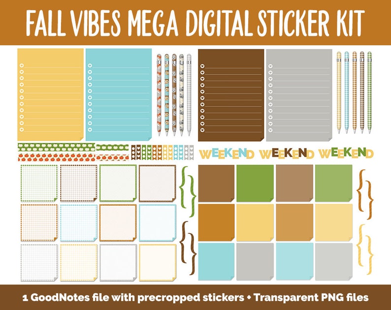 Fall Vibes Digital Planner Sticker Mega Kit GoodNotes, iPad and Android Autumn, September image 8