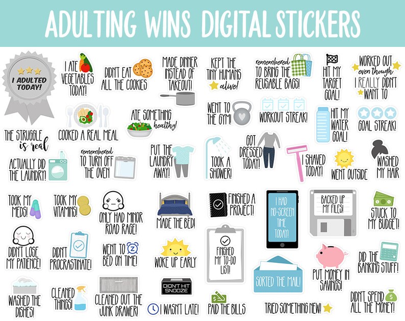 Adulting Wins Digital Stickers GoodNotes, iPad and Android Adulting, Tasks, Chores, To-Dos image 2