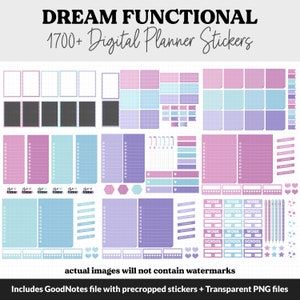 Dream Functional Digital Sticker Set GoodNotes, iPad & Android Papers, Sticky Notes, Chores, Work, Adulting, Tasks, Dates zdjęcie 5