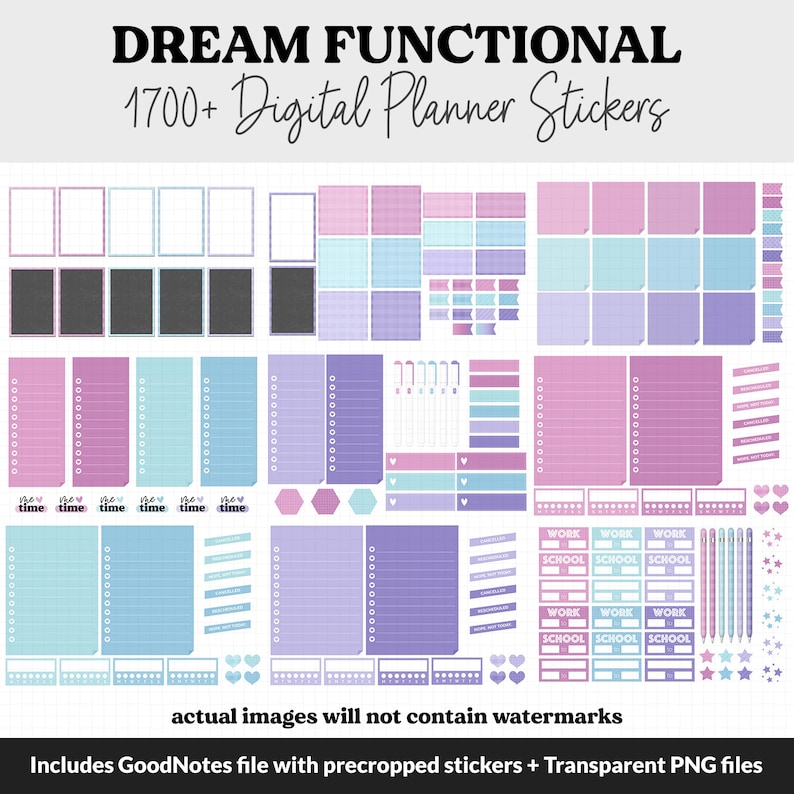 Dream Functional Digital Sticker Set GoodNotes, iPad & Android Papers, Sticky Notes, Chores, Work, Adulting, Tasks, Dates image 5