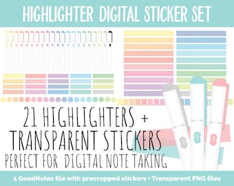 Highlighters & Transparent Washi Digital Stickers | GoodNotes, iPad and Android | Digital Note Taking