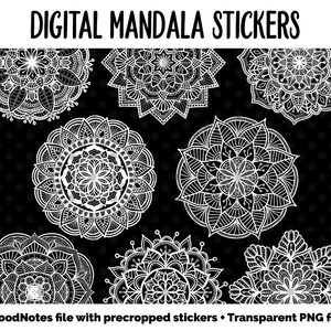 Digital Mandala Planner Stickers GoodNotes & iPad Black and White image 2