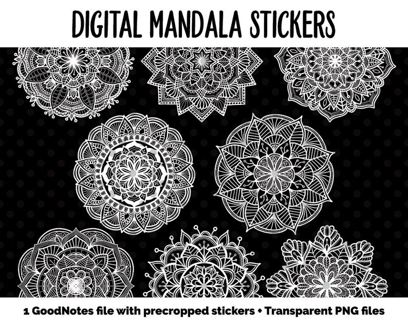 Digital Mandala Planner Stickers GoodNotes & iPad Black and White image 2