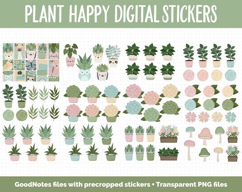 Plant Happy Digital Sticker Mega Bundle GoodNotes & iPad March, Growth, Floral, Spring, Goals, Tasks image 2