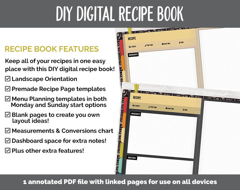 DIY Digital Recipe Book Goodnotes Ipad & Android Recipes Etsy