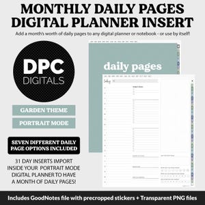 Linked Daily Portrait Digital Planner Insert | Garden Theme | iPad & Android