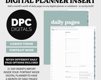 Linked Daily Portrait Digital Planner Insert | Garden Theme | iPad & Android